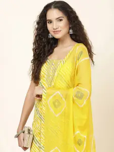 Meena Bazaar Leheriya Printed Mirror Work Cotton Unstitched Dress Material