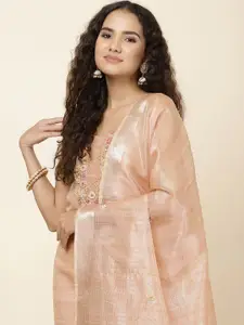 Meena Bazaar Floral Embroidered Sequinned Chanderi Unstitched Dress Material