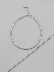 VOJ Set Of 2 Stainless Steel Silver Plated Snake Anklets