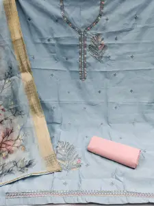 MANVAA Sequinned Floral Embroidered Unstitched Dress Material