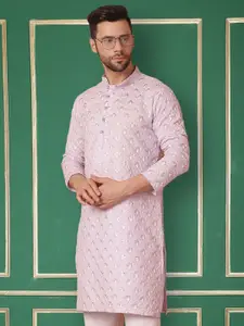 Jompers Men Ethnic Motifs Embroidered Chikankari Pure Cotton Kurta
