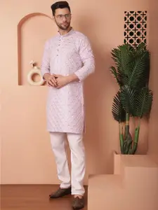 Jompers Geometric Embroidered Mandarin Collar Long Sleeves Thread Work Straight Kurta