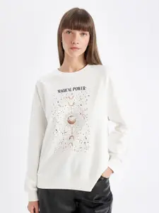 DeFacto Women Typography Printed Pullover