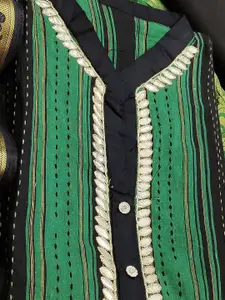 Ishin Striped Beads and Stones Pure Cotton Unstitched Dress Material