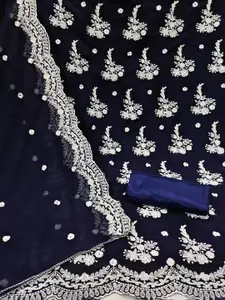 Ishin Floral Embroidered Zari Unstitched Dress Material