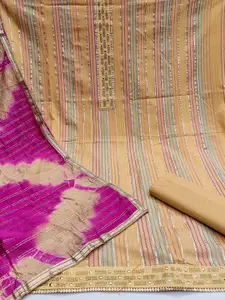 Ishin Floral Embroidered Beads and Stones Pure Cotton Unstitched Dress Material