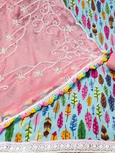 KIMISHA Floral Printed Beads and Stones Unstitched Dress Material