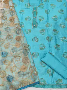 Ishin Floral Printed Gotta Patti Unstitched Dress Material