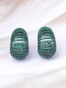 Rubans Rhodium Plated Emerald AD Studded Black Tone Half Hoop Earrings