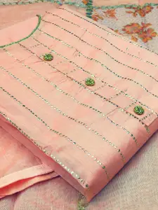 Ishin Striped Embroidered Beads and Stones Unstitched Dress Material