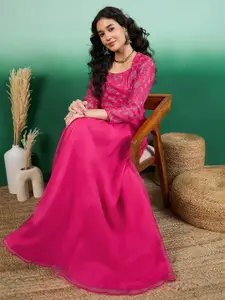 Sangria Women Floral Zari Embroidered Maxi Ethnic Dress