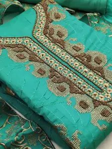 Ishin Embroidered Beads and Stones Unstitched Dress Material