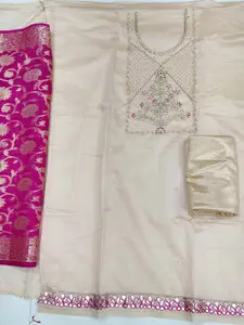 Ishin Floral Embroidered Beads and Stones Unstitched Dress Material