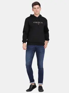 t-base Men Typography Printed Hooded Sweatshirt