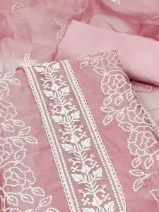 Peachmode Floral Embroidered Thread Work Unstitched Dress Material