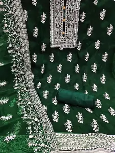 Ishin Floral Embroidered Organza Unstitched Dress Material