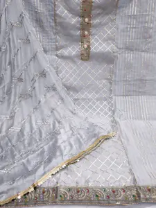 Ishin Geometric Woven Design Gotta Patti Unstitched Dress Material