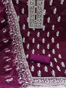 Ishin Floral Embroidered Zari Organza Unstitched Dress Material