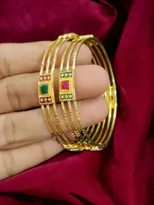 The Pari Set Of 2 Gold-Plated Stone-Studded Bangles