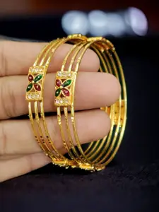 The Pari Set Of 2 Gold-Plated Stone-Studded Bangles