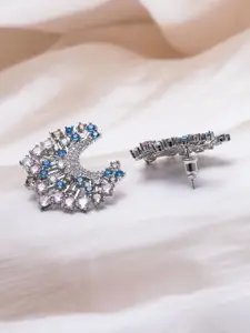 Rubans Rhodium-Plated American Diamond & Cubic Zirconia Studded Fan-Shaped Studs