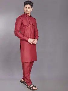 DIVISIVE Shirt Collar Pathani Kurta With Trousers