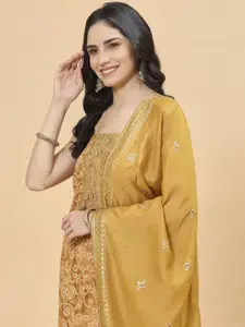 Meena Bazaar Floral Printed Sequinned Unstitched Dress Material