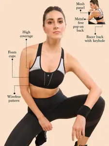 Enamor Padded Wirefree High Coverage Racer Back Sports Bra With Removable Pads Sb08