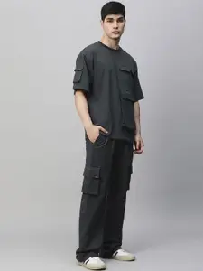 PRONK Round Neck Oversized Pure Cotton T-shirt & Cargo Joggers