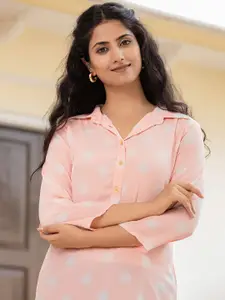 KAAJH Geometric Printed Shirt Collar Kurti