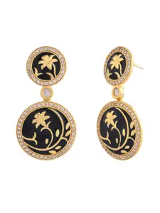 Voylla Gold plated Kundan Studded Contemporary Enamelled Drop Earrings
