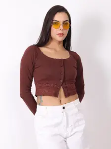 SIGHTBOMB Women Floral Lace Detail Cotton Crop Top