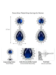 Peora Silver Plated Cubic Zirconia & Crystal Studded Drop Earrings