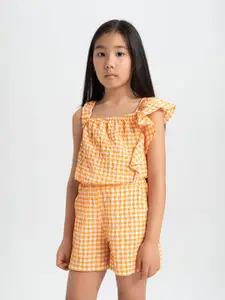 DeFacto Girls Printed Square Neck Top With Short