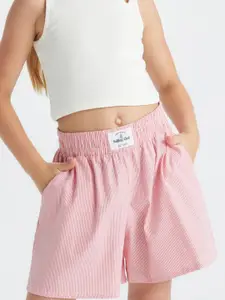DeFacto Girls Cotton Striped Mid-Rise Relaxed Fit Shorts
