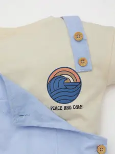 DeFacto Infant Boys Printed Pure Cotton Dungarees & T-shirt