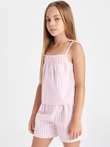 DeFacto Girls Shoulder Straps Striped Pure Cotton Top with Shorts