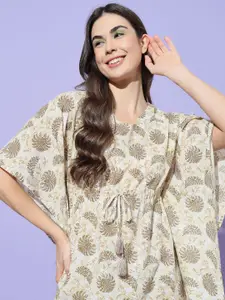 ETC Women Printed Pure Cotton Kaftan Nightdress