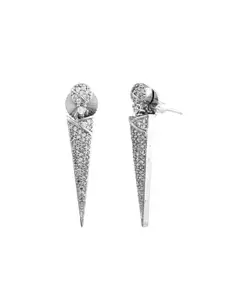 Voylla Rhodium Plated Contemporary American Diamond Drop Earrings