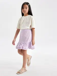 DeFacto Girls Printed Pure Cotton T-shirt with Skirt