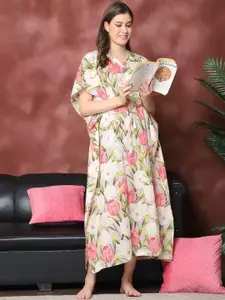 Claura Women Printed Pure Cotton Kaftan Nightdress