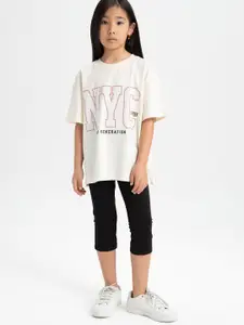 DeFacto Girls Printed Pure Cotton T-shirt with Capris