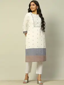 Rangriti Floral Printed Round Neck Straight Kurta