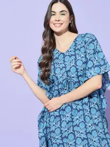 ETC Women Floral Printed Pure Cotton Kaftan Midi Nightdress