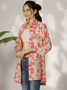 LetsDressUp Floral Printed Shirt Collar Cotton Longline Shrug