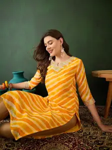 Sangria Leheriya Printed Mirror Work Georgette Straight Kurta