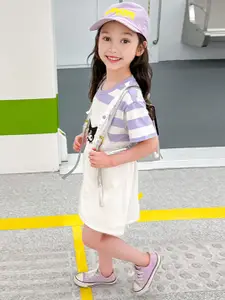 INCLUD Girls Striped T-shirt with attached Pinafore Dress