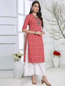 7Threads Ethnic Motifs Printed Round Neck Crepe Straight Kurta