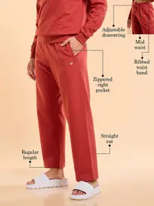 Enamor Essentials Mid Rise Relaxed Fit Ankle Length Fur Back Cozy Pant-E405