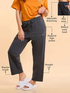 Enamor Essentials Mid Rise Relaxed Fit Ankle Length Fur Back Cozy Pant-E405